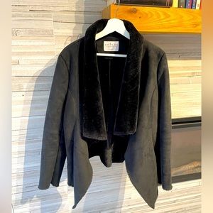 VELVET by Graham & Spencer Black Faux Suede Fur Shearling shawl collar jacket